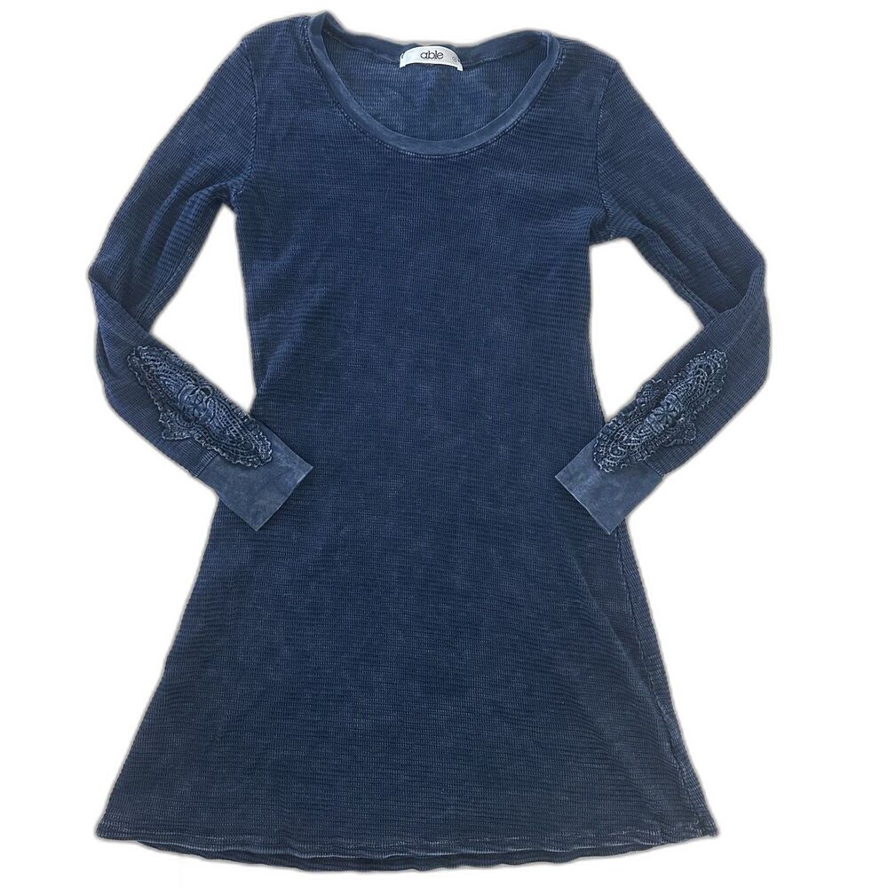 Able blue sz small waffle knit boho long sleeve dress